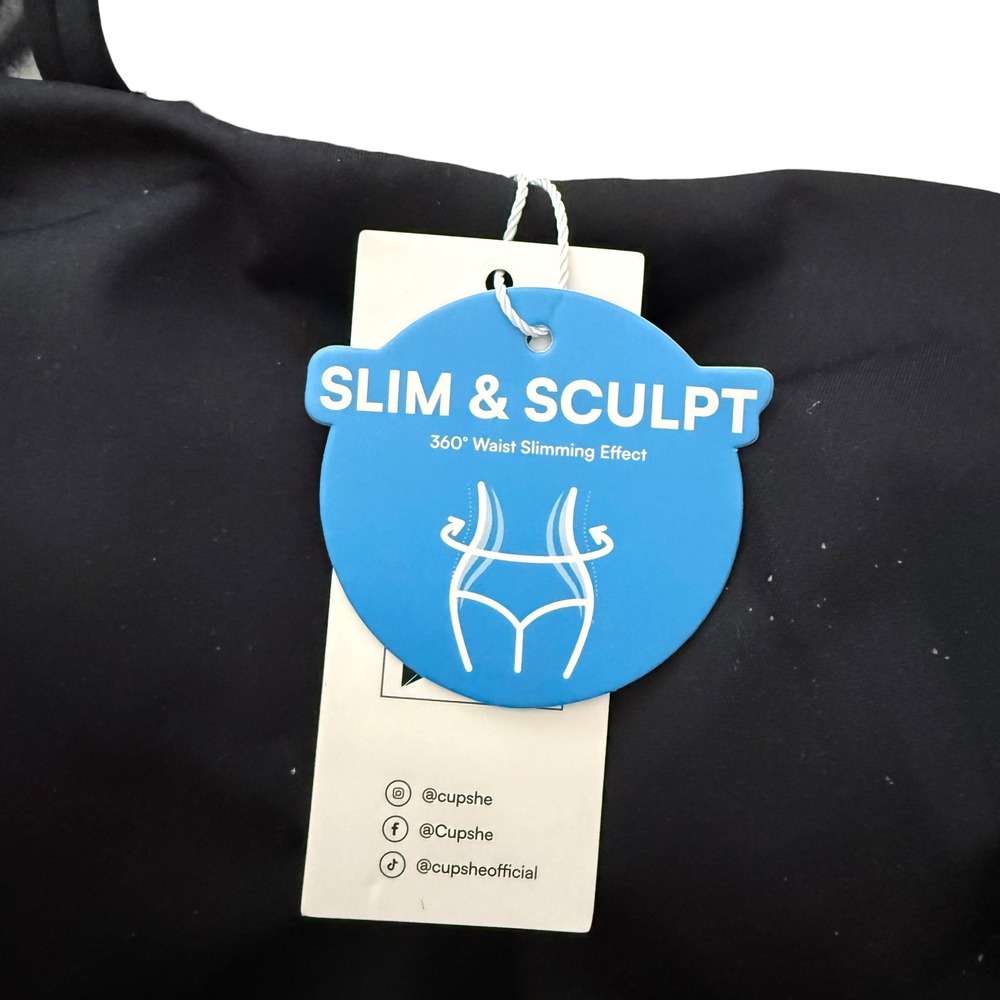 Cupshe One Piece Swimsuit Women Small Black New Slim & Sculpt Ruched Square Neck - Picture 8 of 13
